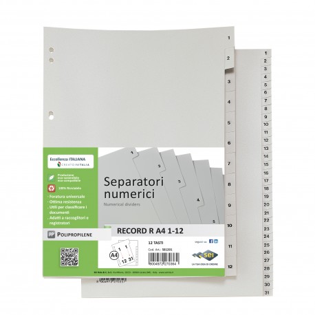 SEPARATORE NUMERICO 1-12 PPL 21X29,7 RECORD RA4 1-12 SEI