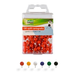SCATOLA 100 SPILLI CARTOGRAFICI A SFERA ROSSO ART.266